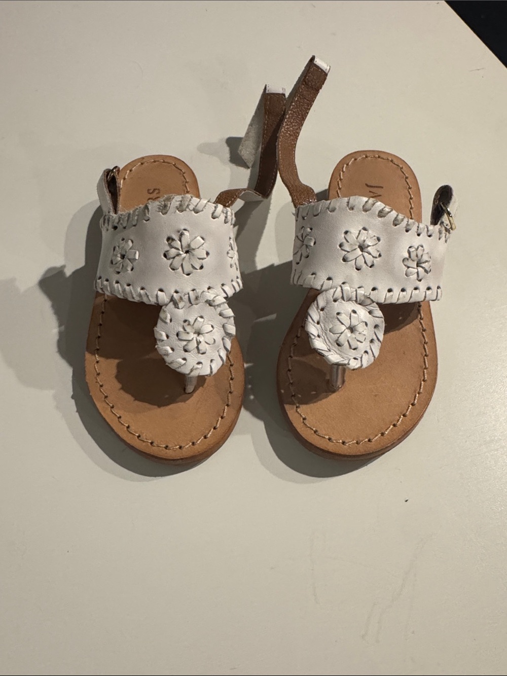 Jack Rogers White Floral Leather Toddler Sandals